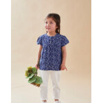Blouse  manches courtes  imprim vgtal, bleu