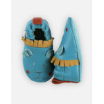 Chaussons lion en cuir, aqua