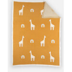 Couverture tricot 75 x 100 cm en jacquard bio, ocre Couverture tricot 75 x 100 cm en jacquard bio, ocre
