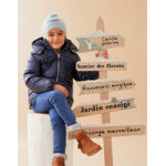 Manteau avec fermeture clair dore, bleu marine