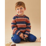 Pull tricot ray, bleu marine / caramel