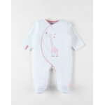 Pyjama 1 pice girafe en velours, cru / rose clair