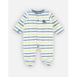 Pyjama 1 pi�ce ray� en coton bio, �cru / bleu