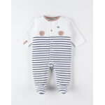 Pyjama 1 pièce rayé en velours, écru / bleu marine Pyjama 1 pièce rayé en velours, écru / bleu marine