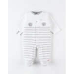 Pyjama 1 pièce rayé en velours, écru / gris foncé Pyjama 1 pièce rayé en velours, écru / gris foncé