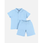 Pyjama 2 pices avec col chemise en jersey gaufr, bleu