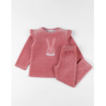 Pyjama 2 pi�ces lapin en velours, corail