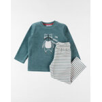Pyjama 2 pices raton laveur en velours, vert fort / beige clair