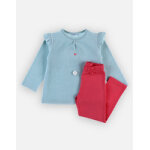 Pyjama 2 pices en velours et jersey, rose / aqua