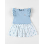 Robe bi - matire  manches courtes, cru / bleu aqua