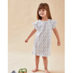 Robe de nuit fleurie en jersey, �cru / bleu