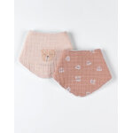 Set de 2 bavoirs bandana lopard en mousseline et ponge, cappuccino / beige