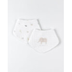 Set de 2 bavoirs bandana en mousseline et ponge, cru