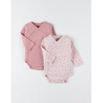 Set de 2 bodies en coton bio, cru / rose