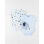 Set de 2 bodies lphants en coton, cru / bleu ciel