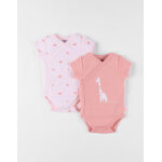 Set de 2 bodies girafe et papillons en coton, blush / rose ple