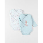 Set de 2 bodies lapin en coton, aqua / �cru