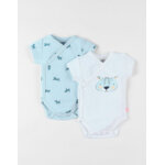 Set de 2 bodies l�opard en coton, �cru / bleu aqua