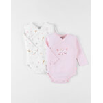 Set de 2 bodies l�oparde en coton, �cru / rose clair