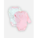 Set de 2 bodys croiss en coton bio, rose / blanc