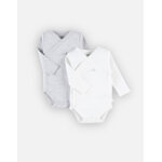 Set de 2 bodys crois�s � longues manches, gris clair / blanc