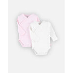 Set de 2 bodys crois�s � longues manches, rose clair / blanc