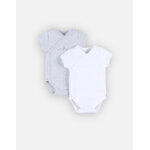 Set de 2 bodys croisés à manches courtes, gris clair / blanc Set de 2 bodys croisés à manches courtes, gris clair / blanc