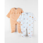 Set de 2 pyjamas 1 pice en velours, cru / abricot