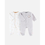 Set de 2 pyjamas 1 - pice en velours, gris clair / cru