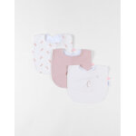 Set de 3 bavoirs en �ponge et en jersey, �cru / rose poudr�
