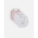 Set de 3 bavoirs mousseline de coton bio, écru / rose clair Set de 3 bavoirs mousseline de coton bio, écru / rose clair