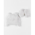 Set chapka + moufles, beige chin / paillettes
