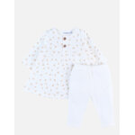 Set robe imprim vgtal + legging en jersey ctel, cru / caramel