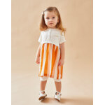 Set robe raye + legging, cru / moutarde / rose