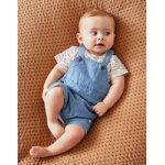 Set salopette denim + t - shirt, bleu / cru