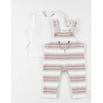 Set salopette raye, beige / spculoos