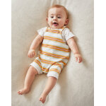 Set salopette raye + t - shirt, cru / moutarde / aqua