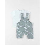 Set salopette zbres + t - shirt, cru / eucalyptus