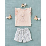 Set t - shirt lapin + short fleuri, rose clair / écru Set t - shirt lapin + short fleuri, rose clair / écru