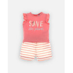 Set t - shirt + short en coton bio, corail