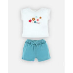 Set t - shirt + short en coton bio, cru / aqua