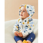 Sweat  capuche imprims dinosaures, cru / bleu