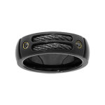 Alliance en acier pvd noir avec 2 câbles noirs et 2 pierres noires Alliance en acier pvd noir avec 2 câbles noirs et 2 pierres noires