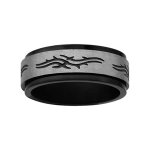 Alliance anti - stress en acier et pvd noir avec gravure noire motifs tribals