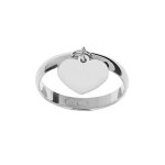 Alliance en argent platin demi jonc 3mm avec pampille coeur  graver