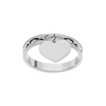 Alliance en argent platin diamante croisillons 3mm avec pampille coeur  graver