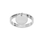 Alliance en argent platin diamante rainurs 3mm avec pampille lisse  graver