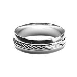 Alliance en argent rhodié 6mm avec bande ciselée en diagonale au milieu et bords brillants Alliance en argent rhodié 6mm avec bande ciselée en diagonale au milieu et bords brillants