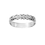 Alliance en argent rhodi� diamant�e stri�e contour dentel� largeur 4mm