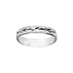 Alliance en argent rhodi� diamant�e en x avec striures largeur 4mm